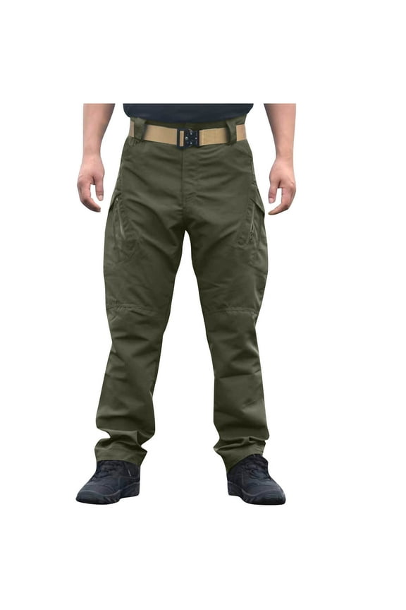 Tactical Multi Pocket Cargo Utility Pants for Men, Solid Color Elastic Waist Trousers Built for Outdoor Hiking Expeditions and Adventures, Rugged Workwear Bottoms