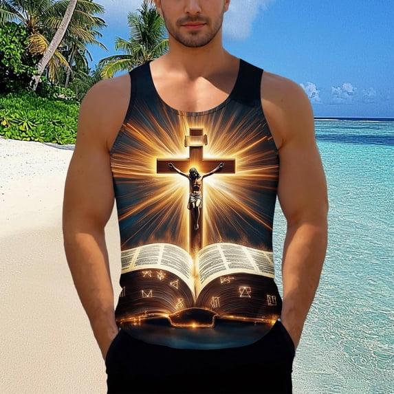 Yaoyar Tanks Top for Mens Jesus Cross Faith Sleeveless Crewneck Workout Tank Tops Summer Casual Athletic Quick Dry Tees