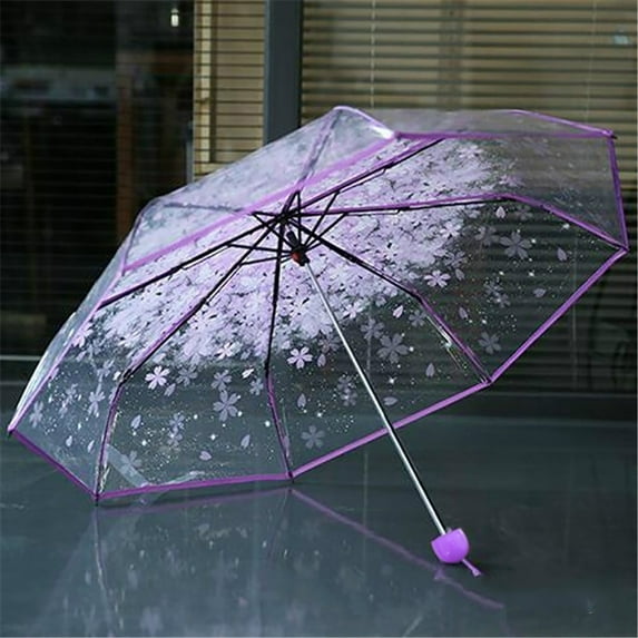 Yaoyar Three Fold Umbrella Women Transparent Clear Cherry Blossom, Cherry Blossoms Umbrella Cute Transparent Umbrella, Sakura Folding Sunshade Rain Umbrellas for Kids Girls Boys or Women