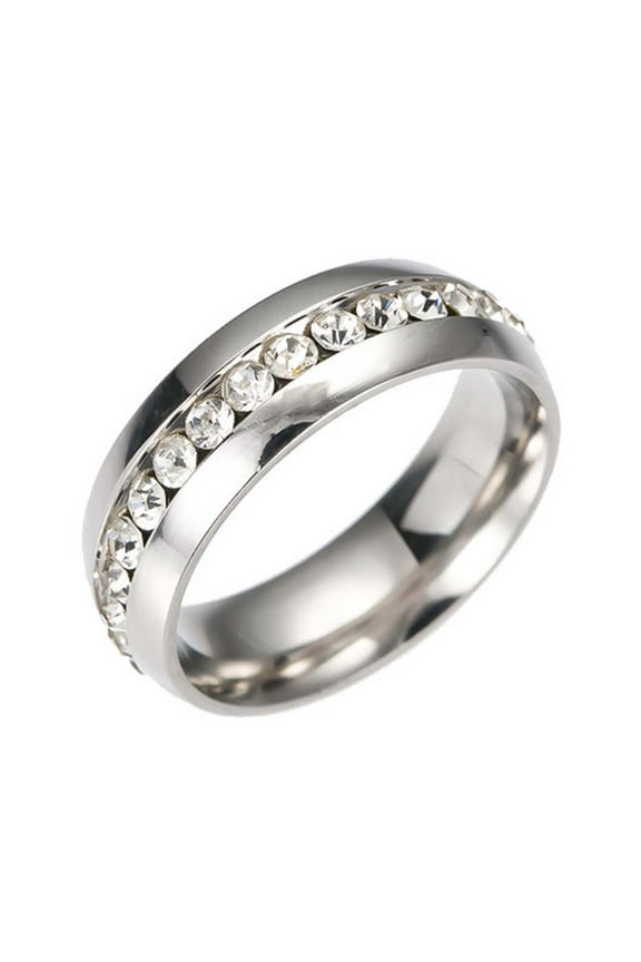 Unisex Rings Stainless Steel Crystal Ring Wedding Jewelry Band For Men Women Wedding Band Polish Finish