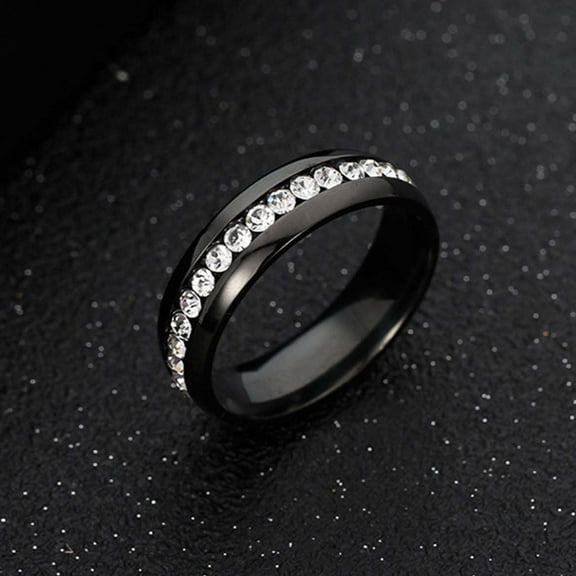 Yaoyar Unisex Rings Stainless Steel Crystal Ring Wedding Jewelry Band For Men Women Wedding Band Polish Finish