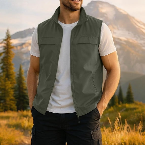 Yaoyar Utility Vest for Men, Solid Color Sleeveless Jacket with Mesh Lining and Multiple Pockets, Outdoor Photography Wear
