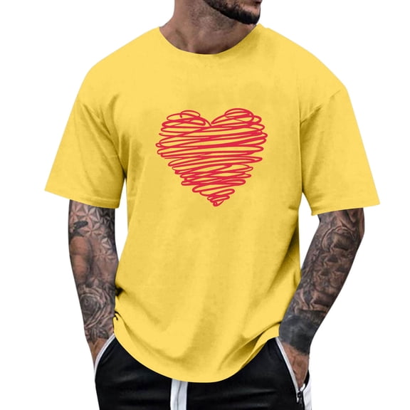 Yaoyar Valentine's Men's Love Heart Print Graphic Tees Valentine Shirt Tops Short Sleeve Shirt Crew Neck Vintage T Shirt Casual Summer Tops Trendy Street Pullovers