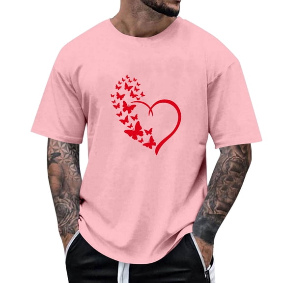 Yaoyar Valentine's Men's Love Heart Print Graphic Tees Valentine Shirt Tops Short Sleeve Shirt Crew Neck Vintage T Shirt Casual Summer Tops Trendy Street Pullovers