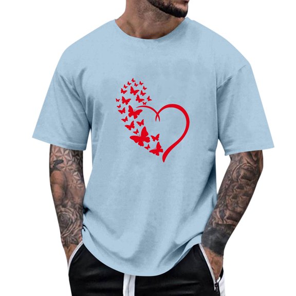 Yaoyar Valentine's Men's Love Heart Print Graphic Tees Valentine Shirt Tops Short Sleeve Shirt Crew Neck Vintage T Shirt Casual Summer Tops Trendy Street Pullovers