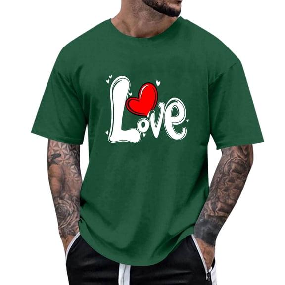 Yaoyar Valentine's Men's Love Heart Print Graphic Tees Valentine Shirt Tops Short Sleeve Shirt Crew Neck Vintage T Shirt Casual Summer Tops Trendy Street Pullovers