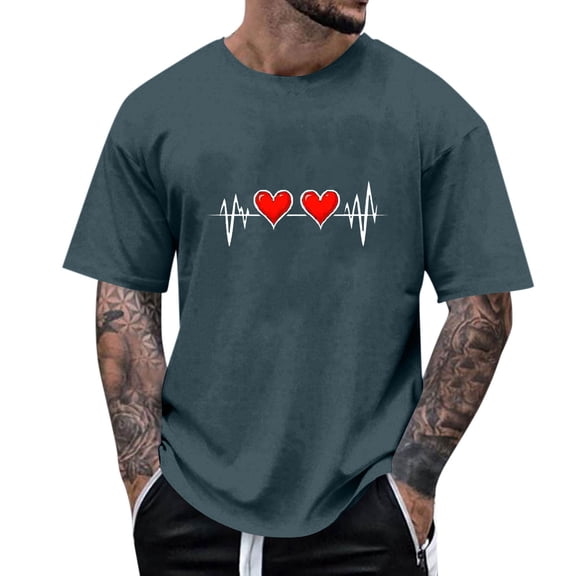 Yaoyar Valentine's Men's Love Heart Print Graphic Tees Valentine Shirt Tops Short Sleeve Shirt Crew Neck Vintage T Shirt Casual Summer Tops Trendy Street Pullovers