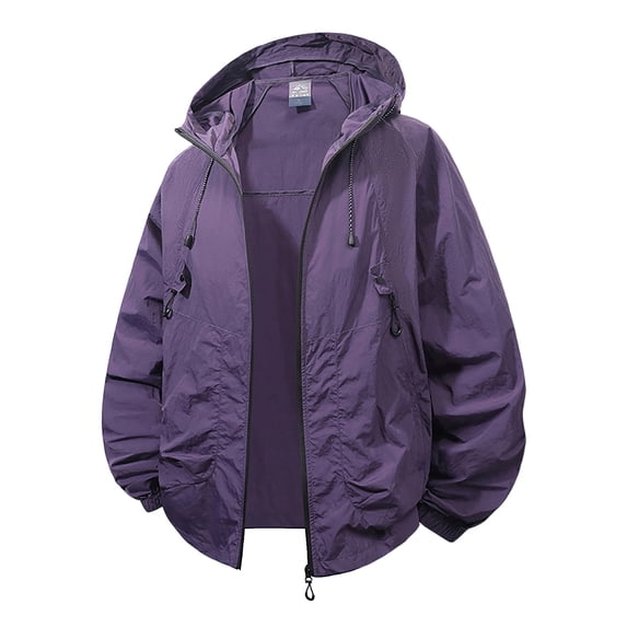 Yaoyar Waterproof Sun Protection Jacket Mens Outdoor Full Zip Long Sleeve Windbreaker Hiking Unisex Raincoats Jogging Breathable Rain Coats
