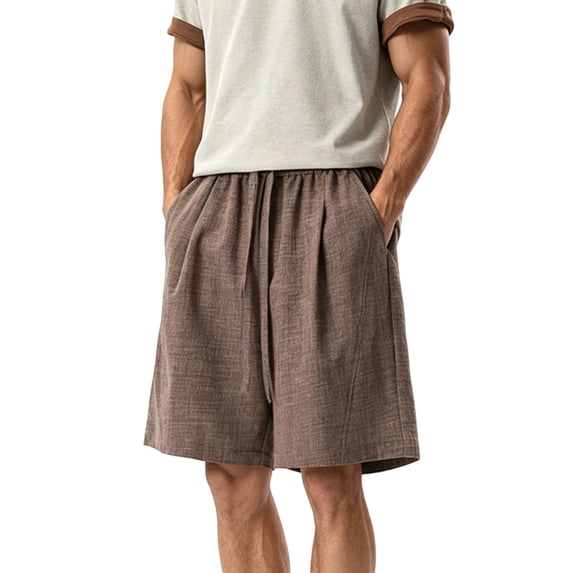 Yaoyar Wide Leg Linen Shorts for Men Elastic High Waisted Pleated Loose Casual Comfy Shorts