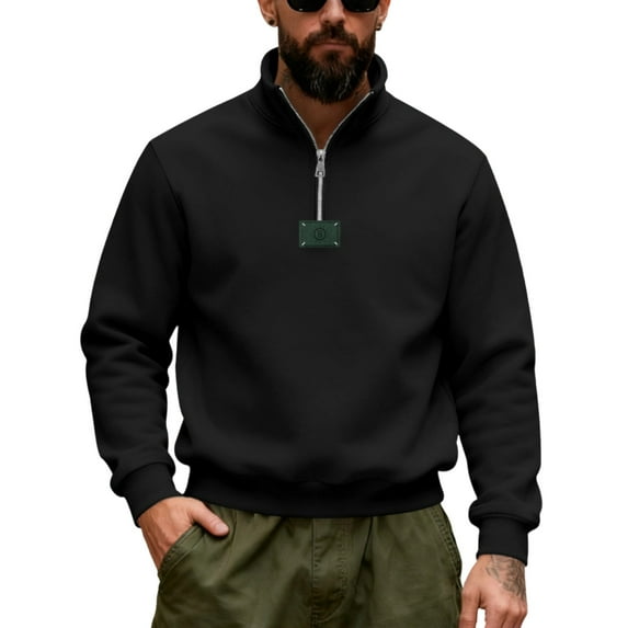 Yaoyar Winter Mens Velvet Casual Long Sleeve Solid Color Outdoor Sports Warm Loose Stand Up Collar Sweatshirt Top