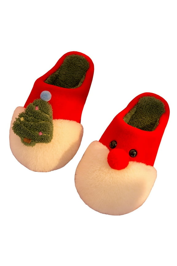 Women Christmas Santa Christmac Tree Slippers Cute Plush House Shoes Warm Novelty Cartoon Slippers Gifts for Birthday Christmas