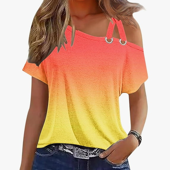 Yaoyar Women's Printed Double Strap Short Sleeve T-shirt Loose Vest Top