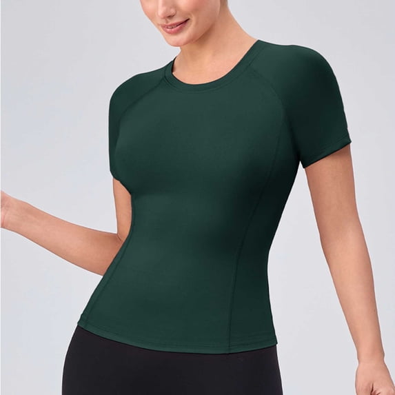 Ounisa Women's Slim Fit T-Shirt Short Sleeve Crewneck Athletic Top Stretchy Base Layer for Sports Workout
