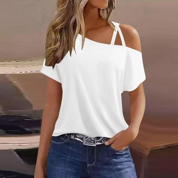 Yaoyar Women's Solid Color Double Strap Short-Sleeved T-shirt Loose Vest Top