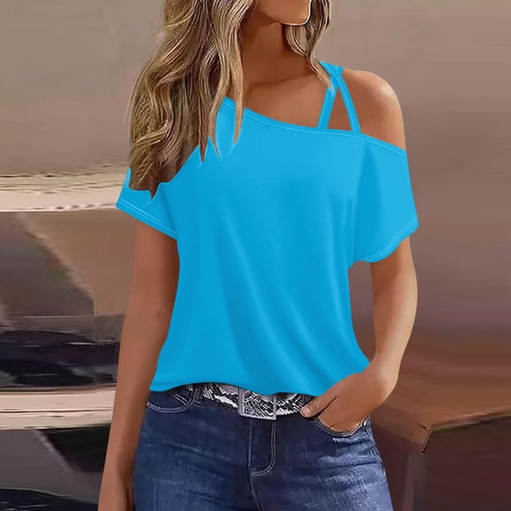 Yaoyar Women's Solid Color Double Strap Short-Sleeved T-shirt Loose Vest Top