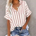 thumbnail image 1 of Yaoyar Women's Striped Button Down Shirts Casual 3/4 Sleeve Tops Cotton Linen Collared Blouses with Pocket, 1 of 9