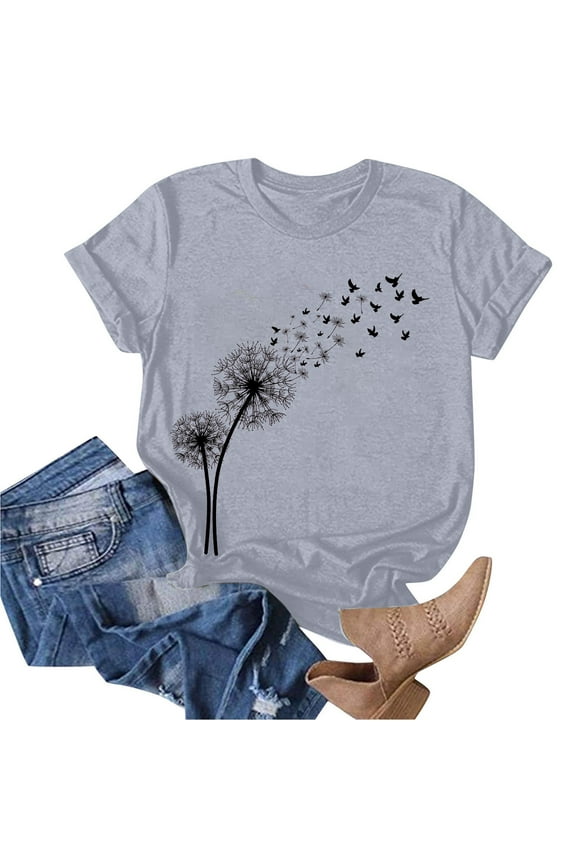 Women's T Shirts Short Sleeve Tees Casual Sunflower Cute Graphic Loose Summer Tops 2024