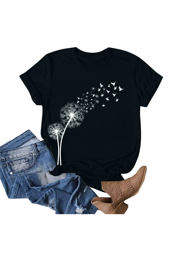 Women's T Shirts Short Sleeve Tees Casual Sunflower Cute Graphic Loose Summer Tops 2024
