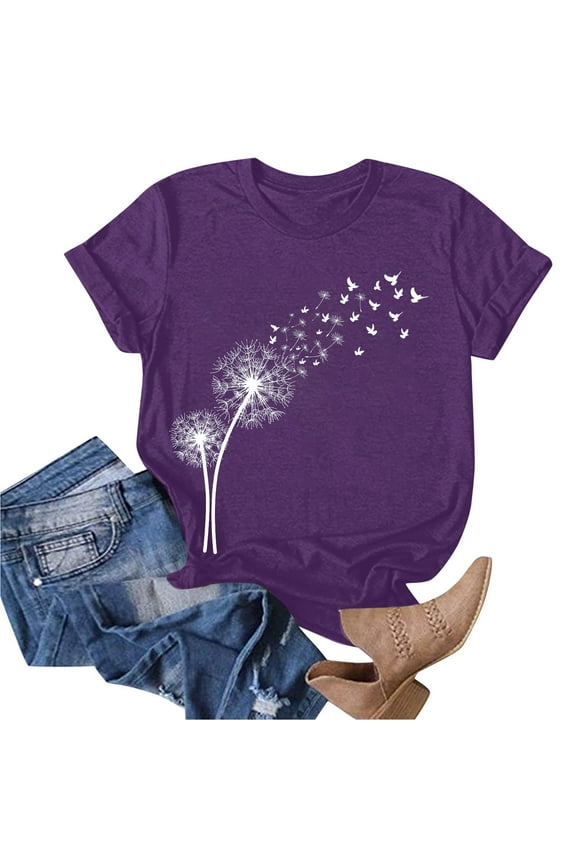 Women's T Shirts Short Sleeve Tees Casual Sunflower Cute Graphic Loose Summer Tops 2024