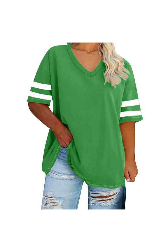 Women's V Neck T Shirts Short Sleeve Summer Casual Tops Raglan Baseball Tee Shirts