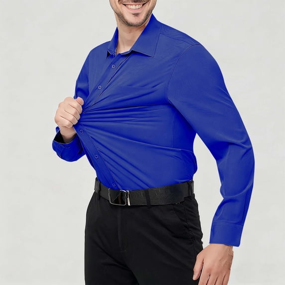 Yaoyar Wrinkle Resistant Dress Shirt for Men, Solid Color Long Sleeve Button Down Collared Top with Stretch, Easy Care Formal Wear