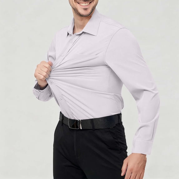 Yaoyar Wrinkle Resistant Dress Shirt for Men, Solid Color Long Sleeve Button Down Collared Top with Stretch, Easy Care Formal Wear