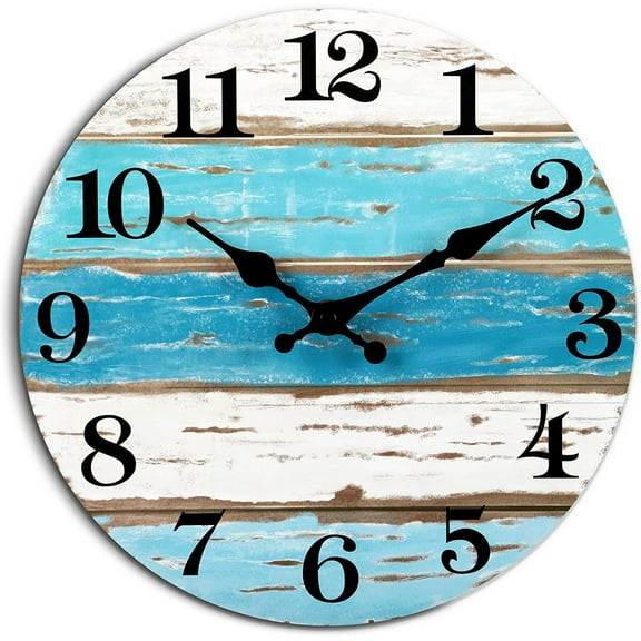 Yapicoco Beach Blue Themed Wall Clocks, Battery Operated, Silent, Non-Ticking Pointer Display Time, Vintage Nautical Coastal Wall Clocks for Walls, Living Room, Office, Bedroom Decor Clock (10")