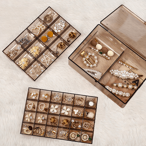 Yapicoco Earring Organizer, Acrylic Jewelry Organizer Box for Earrings Storage, Acrylic Jewelry Box Holder with 38 Small Compartment Tray Case, 3 Layer Travel Clear Jewelry Box Gift for Women