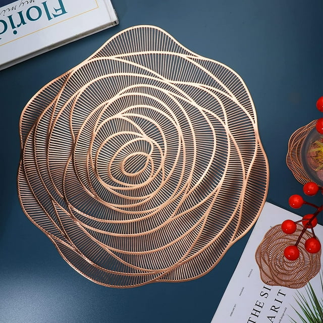 Yapicoco Rose Gold Round Placemats Set of 6 Pressed Metallic Vinyl