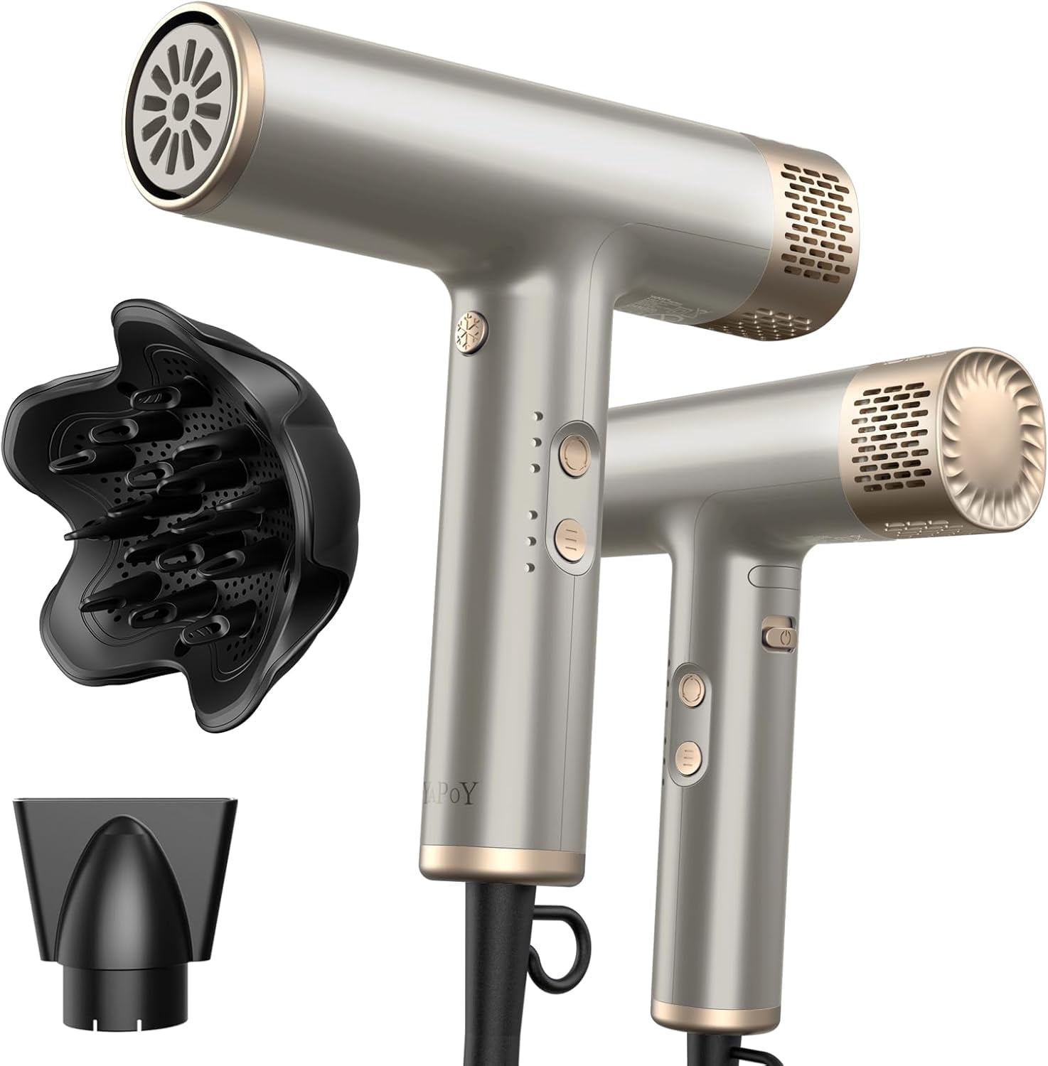 Yapoy Professional Hair Dryer with Diffuser 110, 000 RPM High-Speed 200 Million Ionic, Silver