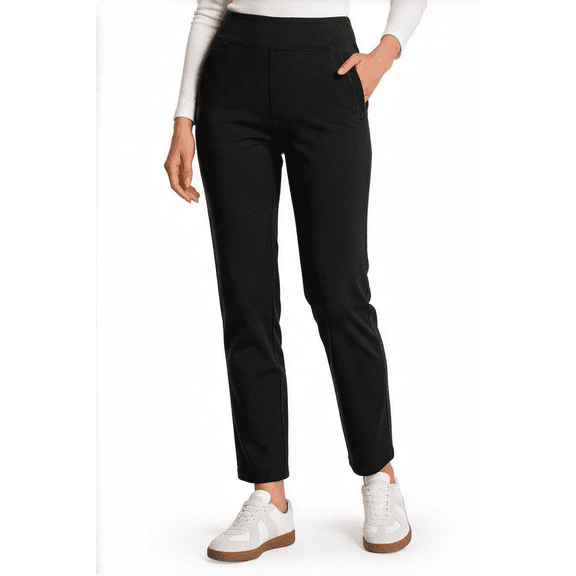 Yappo Women's Fleece Lined Winter Pants, High Waisted Stretch Pull-On Straight Leg Pants with Zipper Pockets