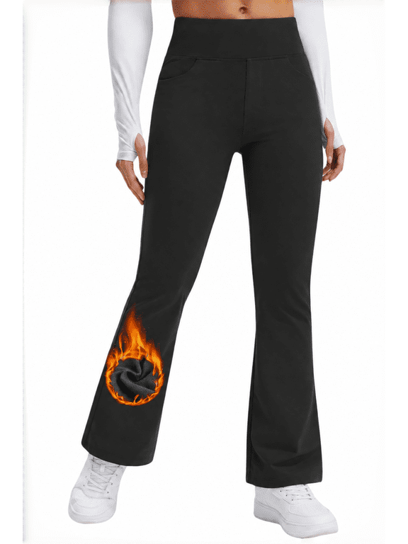Women's Fleece Lined Bootcut Yoga Pants, High Waisted 4-Way Stretch Work Pants with 4 Pockets, 29" Inseam