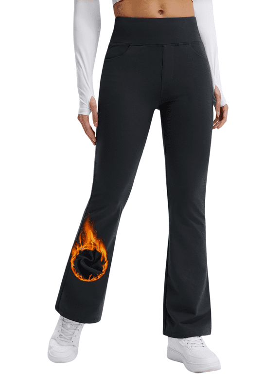 Women's Fleece Lined Bootcut Yoga Pants, High Waisted 4-Way Stretch Work Pants with 4 Pockets, 29" Inseam