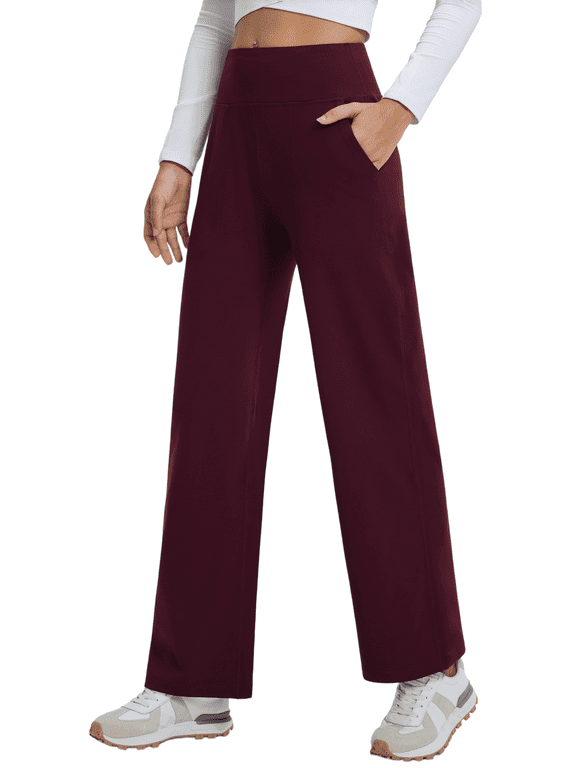 Women's Wide Leg Yoga Pants, High Waisted Buttery Soft 4-Way Stretch Work Pants with 2 Deep Pockets