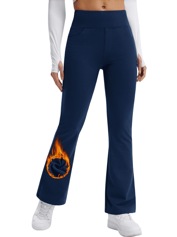 Women's Fleece Lined Bootcut Yoga Pants, High Waisted 4-Way Stretch Work Pants with 4 Pockets, 29" Inseam