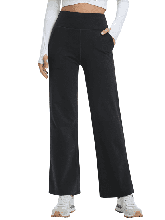 Women's Wide Leg Yoga Pants, High Waisted Buttery Soft 4-Way Stretch Work Pants with 2 Deep Pockets