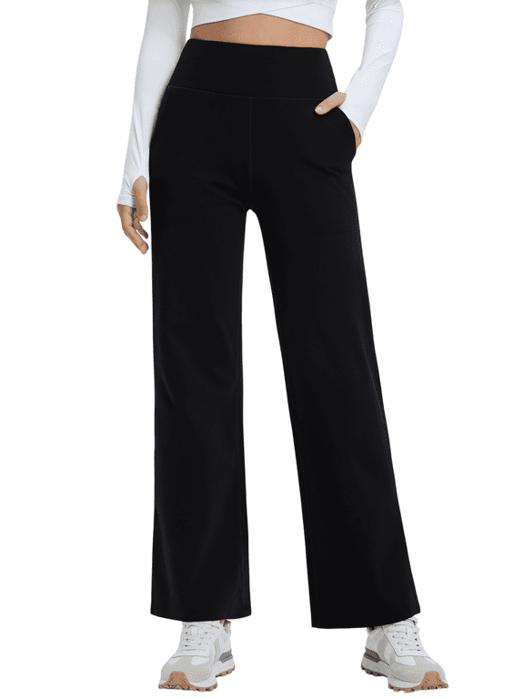Women's Wide Leg Yoga Pants, High Waisted Buttery Soft 4-Way Stretch Work Pants with 2 Deep Pockets