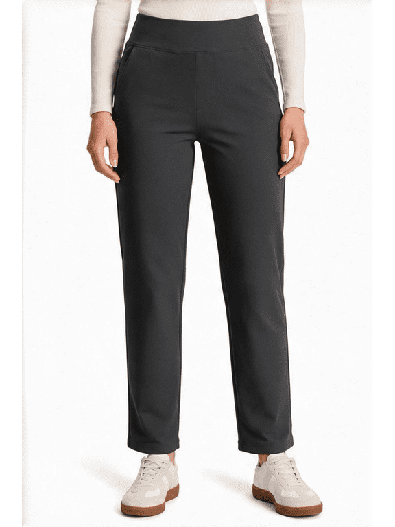 Women's Fleece Lined Winter Pants, High Waisted Stretch Pull-On Slim Straight Leg Pants with 4 Pockets