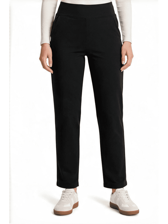 Women's Fleece Lined Winter Pants, High Waisted Stretch Pull-On Slim Straight Leg Pants with 4 Pockets