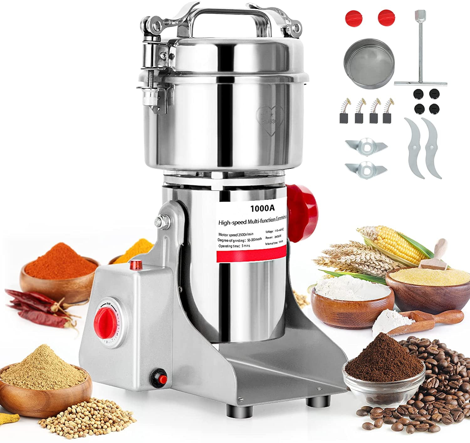 1000g Electric Grain Grinder Herb Spices Dry Nuts Kitchen Mill Grinding  Machine