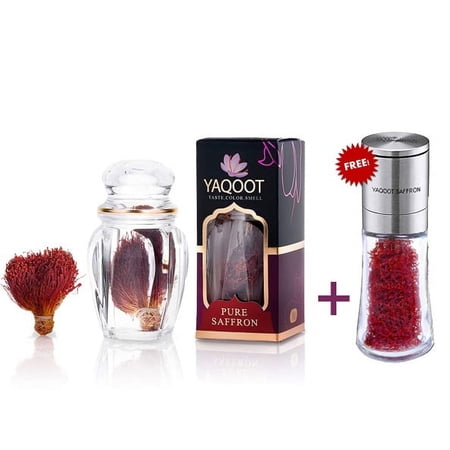 Yaqoot Organic Saffron Red Bunch Saffron Threads Spice Gift Set for Tea and Cooking 0.352 oz-Spice Grinder