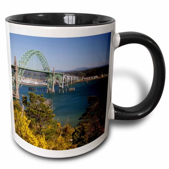 3drose, Yaquina Bay Bridge, Newport, Oregon, Usa - Us38 Jwi0638 - Jamie and Judy Wild, 15oz Two-tone Black Mug