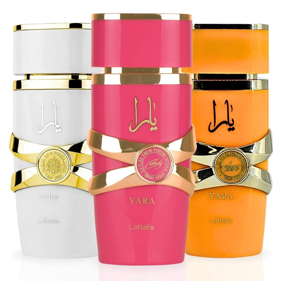 Yara Candy, Yara Moi & Yara Tous Eau de Parfum Sprays 100ml (3.4 oz) by Lattafa (Bundle)