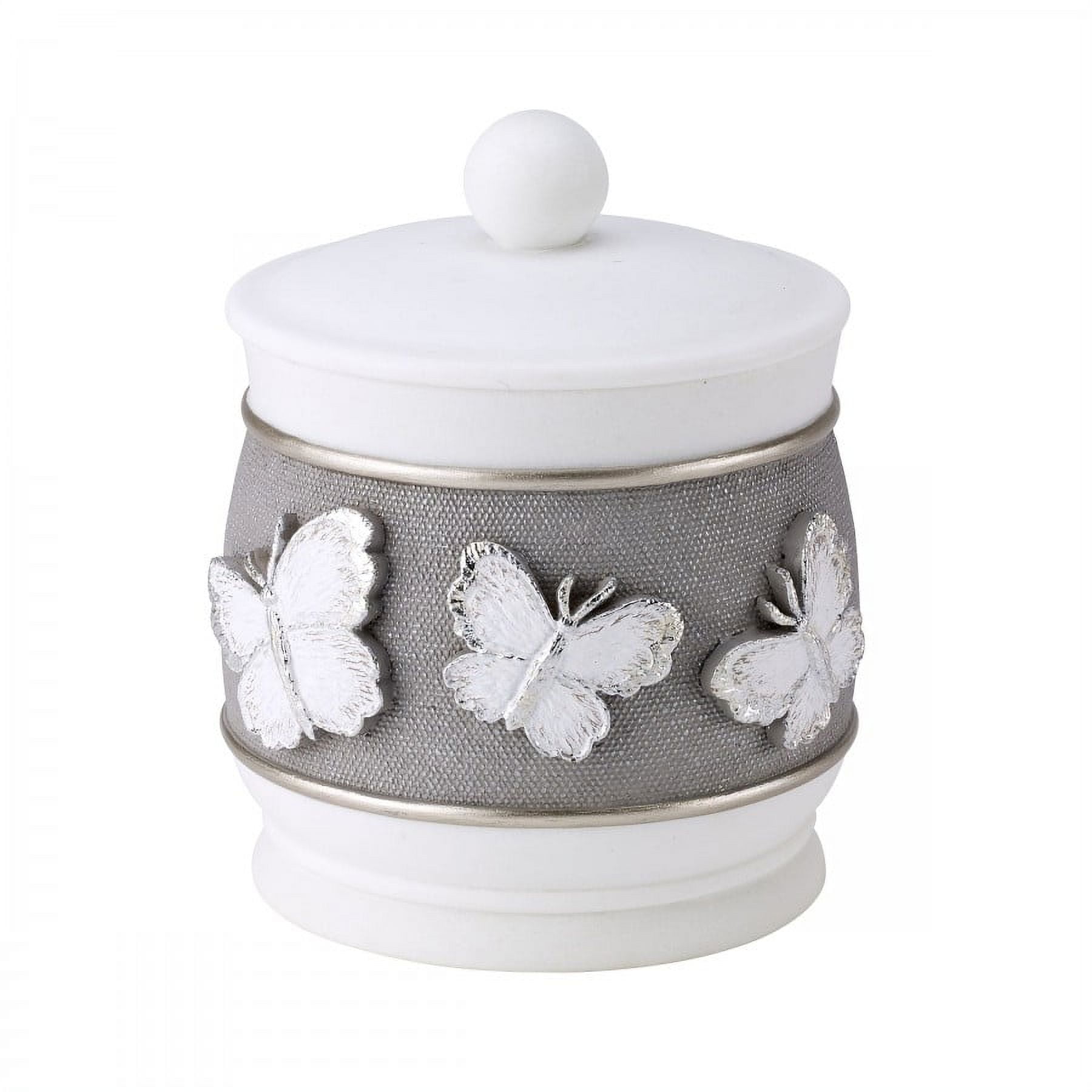 White and Silver Butterfly Decorated Resin Jar