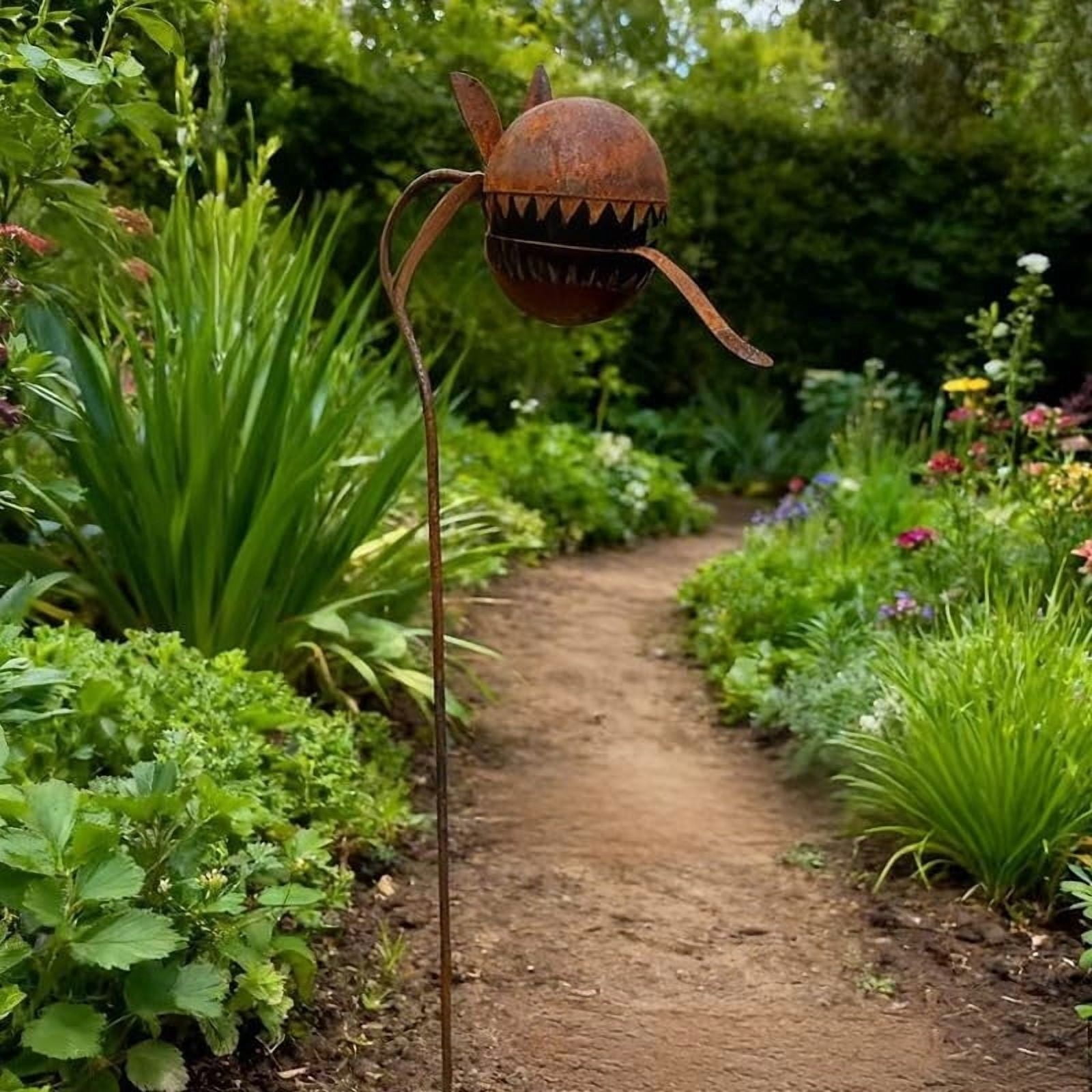 Yard Art Monster Garden Stake, 24in Flytrap Garden Art Sculpture, Outdoor Lawn Patio Ground Plug Ornaments