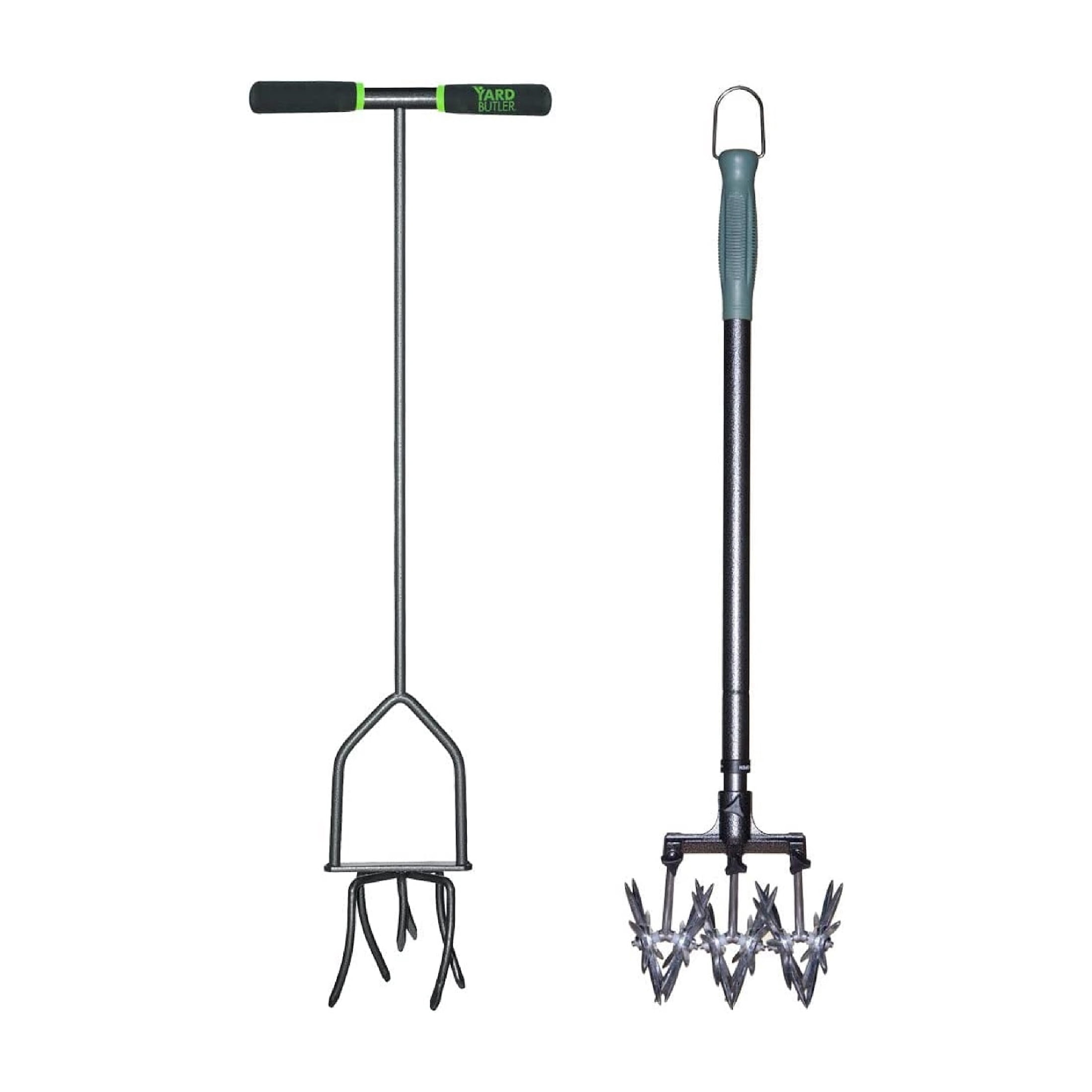 Yard Butler Garden Soil Cultivator Bundle - Long-Handled Hand Tiller and Rotary Garden Cultivator Set - Gardening Tools for Tilling, Mixing Soil or Planting - Suitable for Gardens, Lawns and Outdoor
