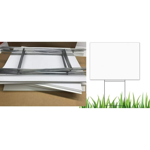 Yard DeSigns Magnet Signs Blank (10 Pack White Sign Board) 18x24 inch x 4 mm & 10 Metal Stake 10x24 9 Gauge Galvanized Wire Stake, Bundle of Ship Same Day (10Signs18x24&10Stake24)
