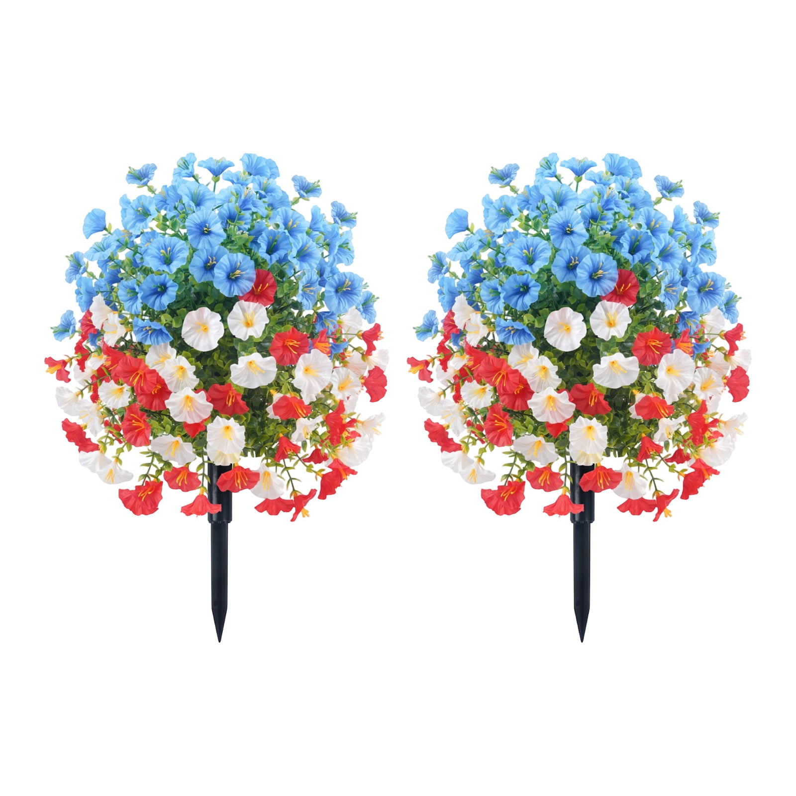 Yard Decorations Outdoor, Outdoor Fake Flowers, Blue Flowers Artificial for Decoration, 4Th of July Decorations, Red White Blooms, 2 Pc 16 in Stake, Garden, Patriotic Holiday