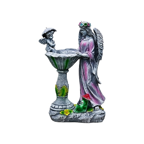 Yard Decorations Outdoor, Solar Garden Decor, Solar Bird Bath, Outdoor Patio Decor, Resin Angel Cherub Led Illuminated Garden Sculpture, Decorative Fountain Style Accent to Spruce