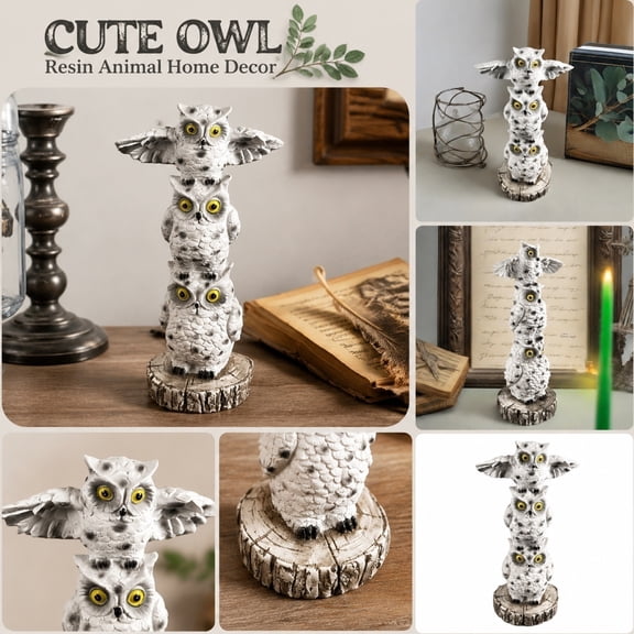 Yard Decorations Outdoor, Triple Snow Owl Resin Decorative Figurine, Outdoor Yard Decor for Garden Bed Arrangement, Bird Decor for Home Living Room Shelf Display, 10X3.5X3.5 Inch